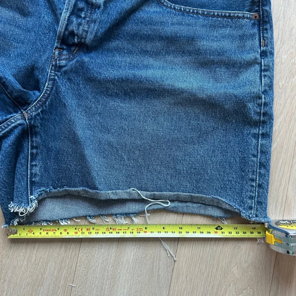 Madewell Brynn Long Short 16W‎ Blue Denim Button Fly Raw Hem High Rise Western